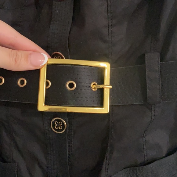 Bebe black button down dress with belt. Gold detail on buttons and belt. - Picture 3 of 6